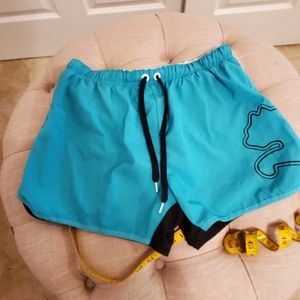 Size L Puma 3" DryFit Shorts Turquoise and Black